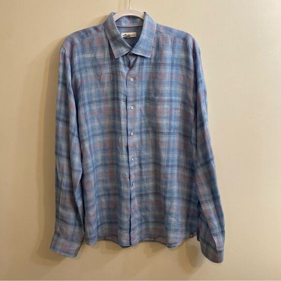 Peter Millar Summer Sky Crystal Beach Linen Sport Shirt Button Down Mens Large - Picture 1 of 16